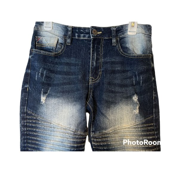 Southpole Blue Moto Skinny Jeans Men 30 x 32 Ribbed Distressed Straight Leg - Picture 2 of 11